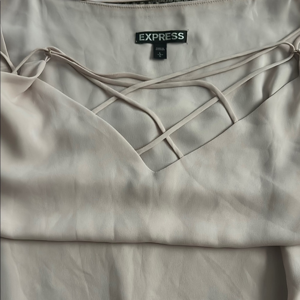 Express Beige Blouse with Crisscross Neckline